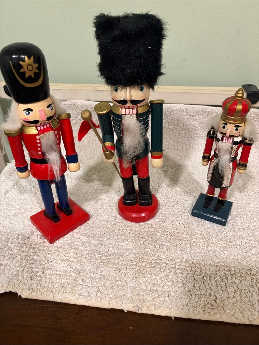 Classic Red and Green Wooden Nutcracker Soldiers - Set of 3